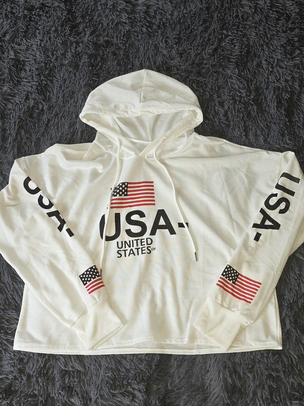 White USA Graphic Hoodie Sweatshirt for Women